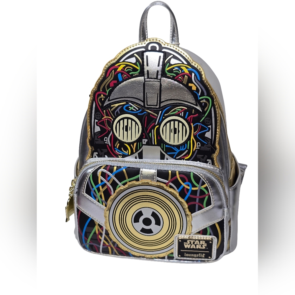 Loungefly Star Wars C3PO Glow Dark Mini Backpack NWT Metallic